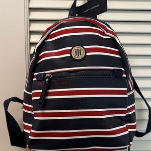 Tommy Hilfiger 🇺🇸 Nautical🛥️Striped Backpack🎒Adj straps roomy interior Vegan 🌱
